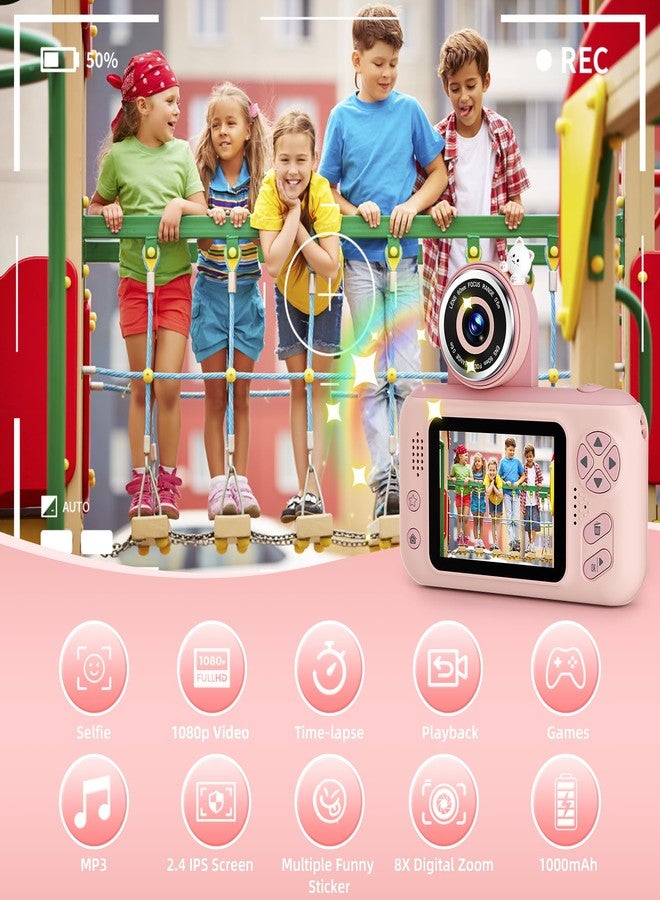 Makolle Upgrade Kids Selfie Camera,Chritmas Birthday Gift for 3-9 Years Old Girls,Portable Toy for 3 4 5 6 7 8 9 Year Children,Toddler 1080HD Digital Video Camcorder Camera with 32G SD Card Pink - Image 2